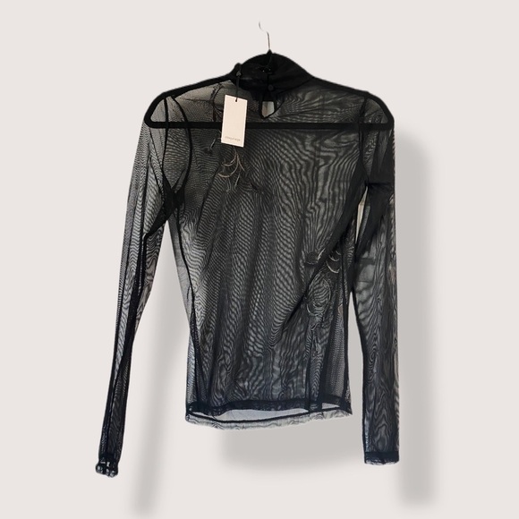NEW Cinq a Sept Mesh Sheer Black Embroidered Top Turtleneck - Size S - Picture 6 of 11